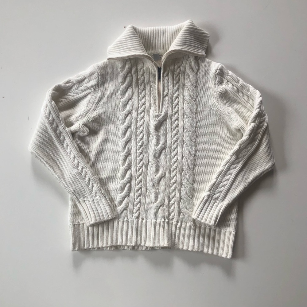 L.L. Bean White Cable Knit Half-Zip Sweater